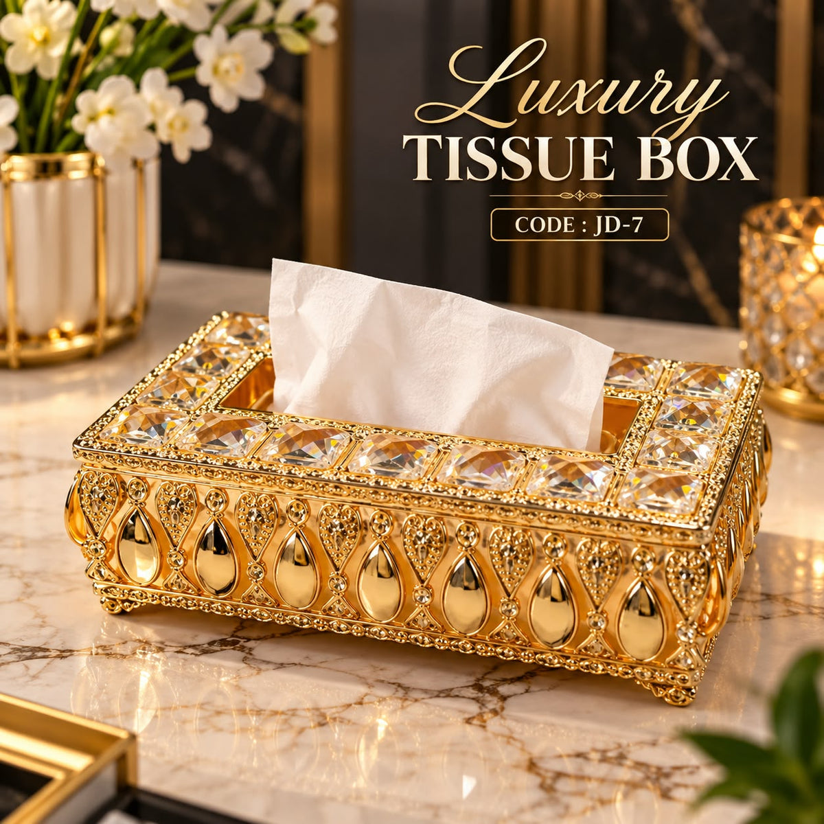 ✨ Luxury Golden Crystal Tissue Box 👑