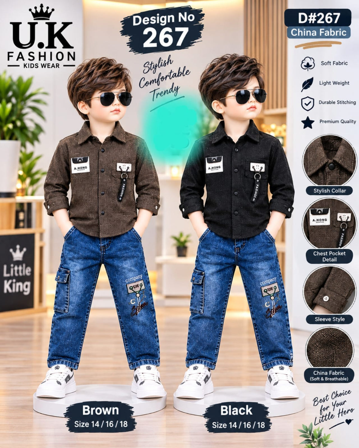 Boys Winter Collection – China Fabric Shirt with Denim Pants