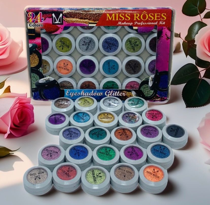 Miss Rose Glitter Tray – 24 Colors High Pigment Makeup Palette | Pack of 24