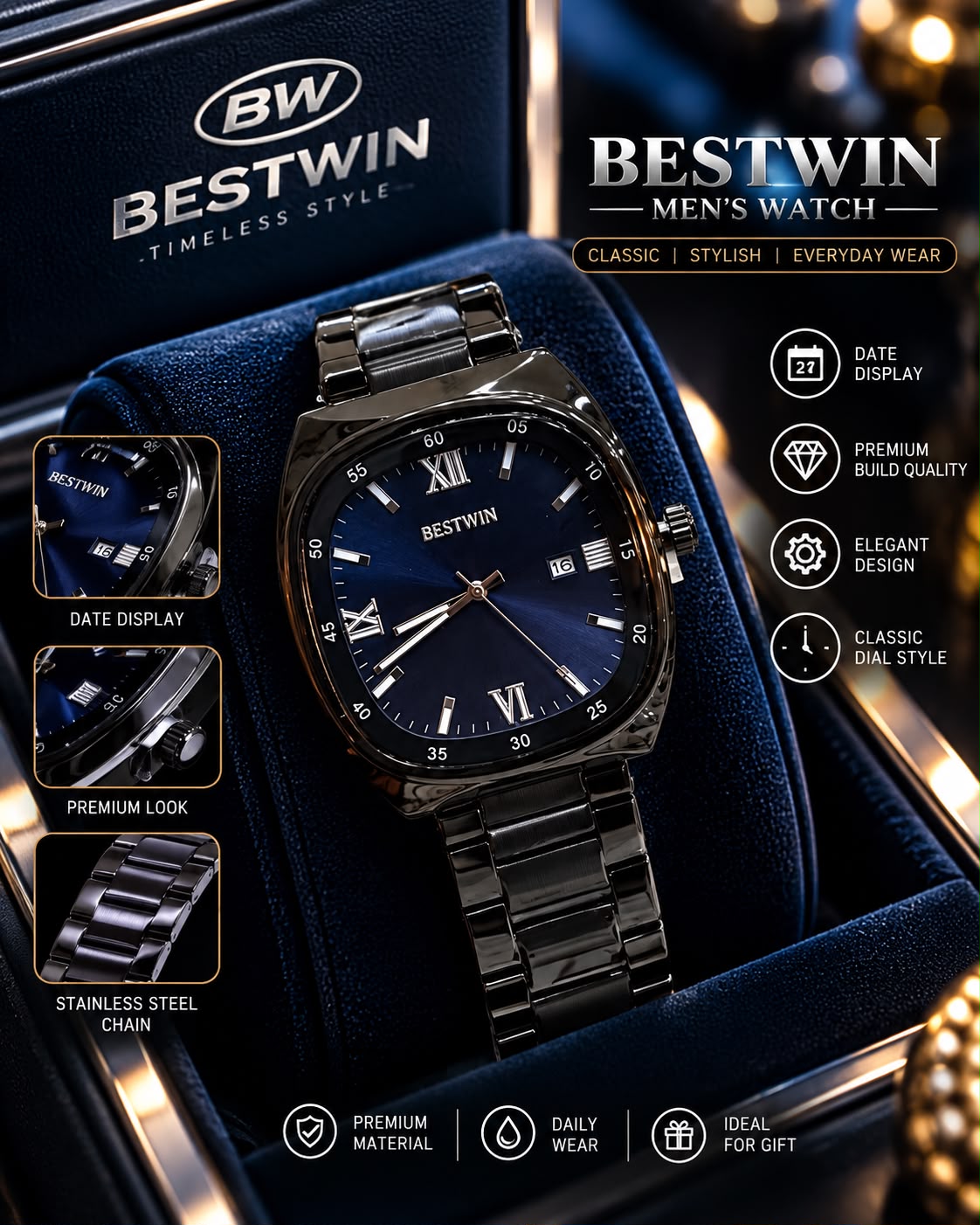 Gents Premium Chain Watch with High Quality Box – G12 Bestwin