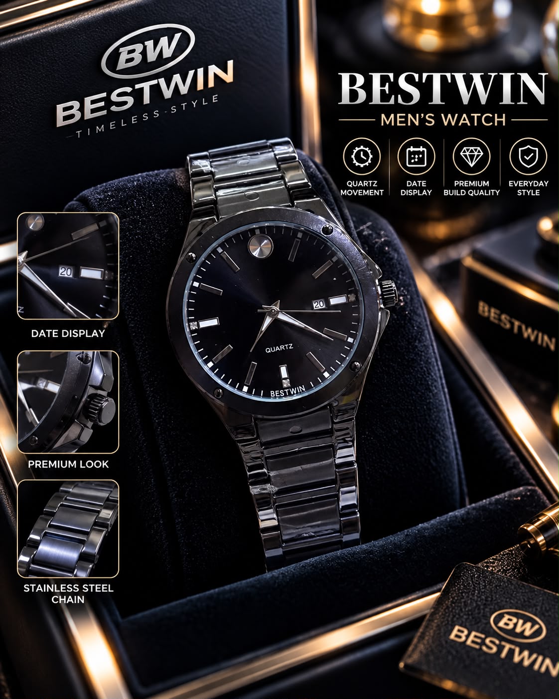 Gents Premium Chain Watch with High Quality Box – G11 Bestwin