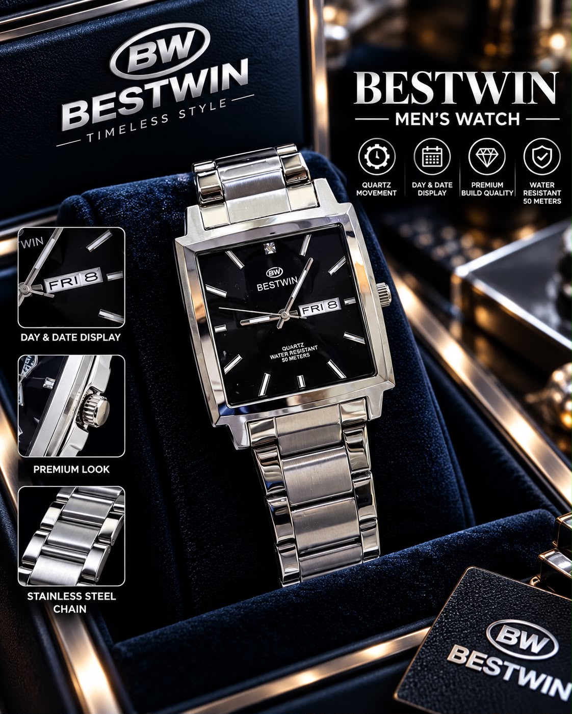 Gents Premium Chain Watch with High Quality Box – G09 Bestwin