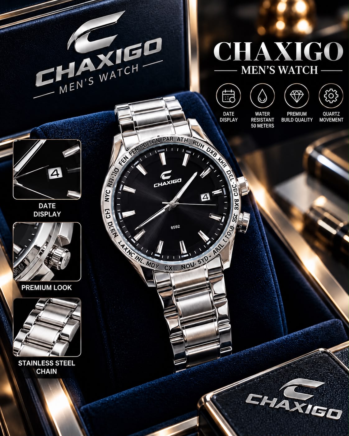 Gents Premium Chain Watch with High Quality Box – G04 Chaxigo
