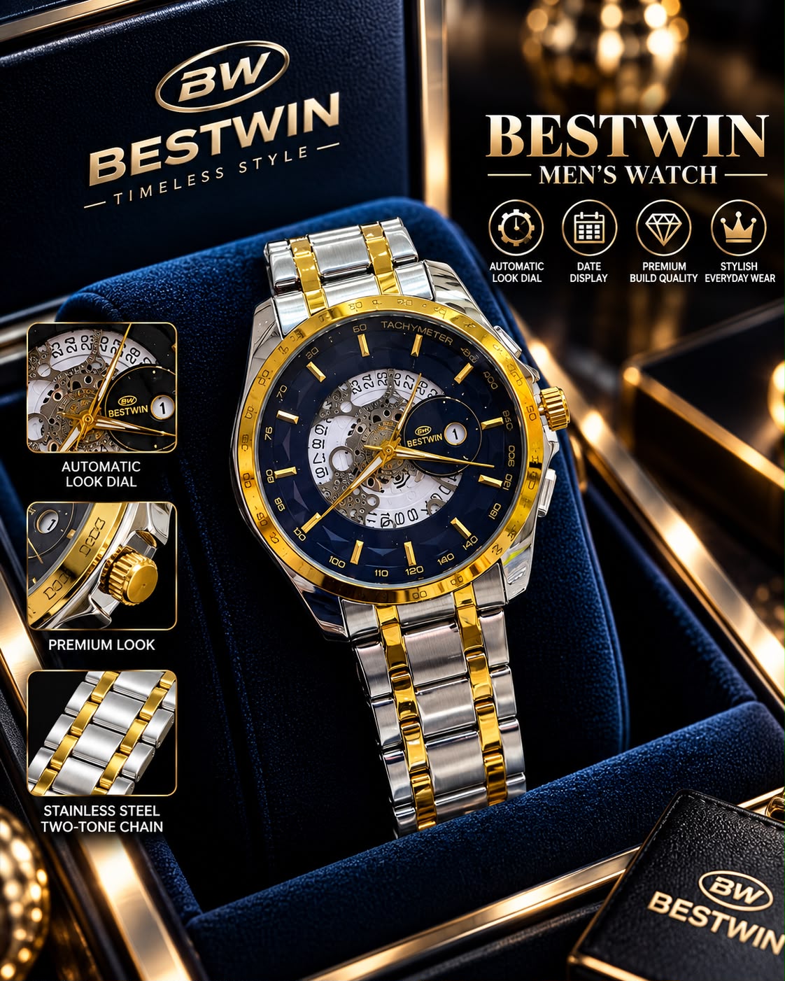 Gents Premium Chain Watch with High Quality Box – G02 Bestwin