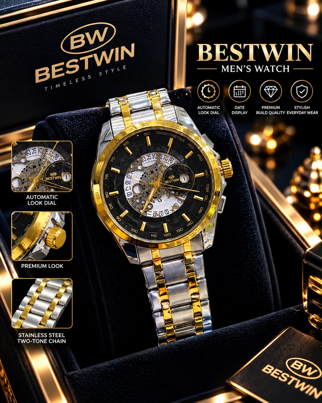 Gents Premium Chain Watch with High Quality Box – G01 Bestwin